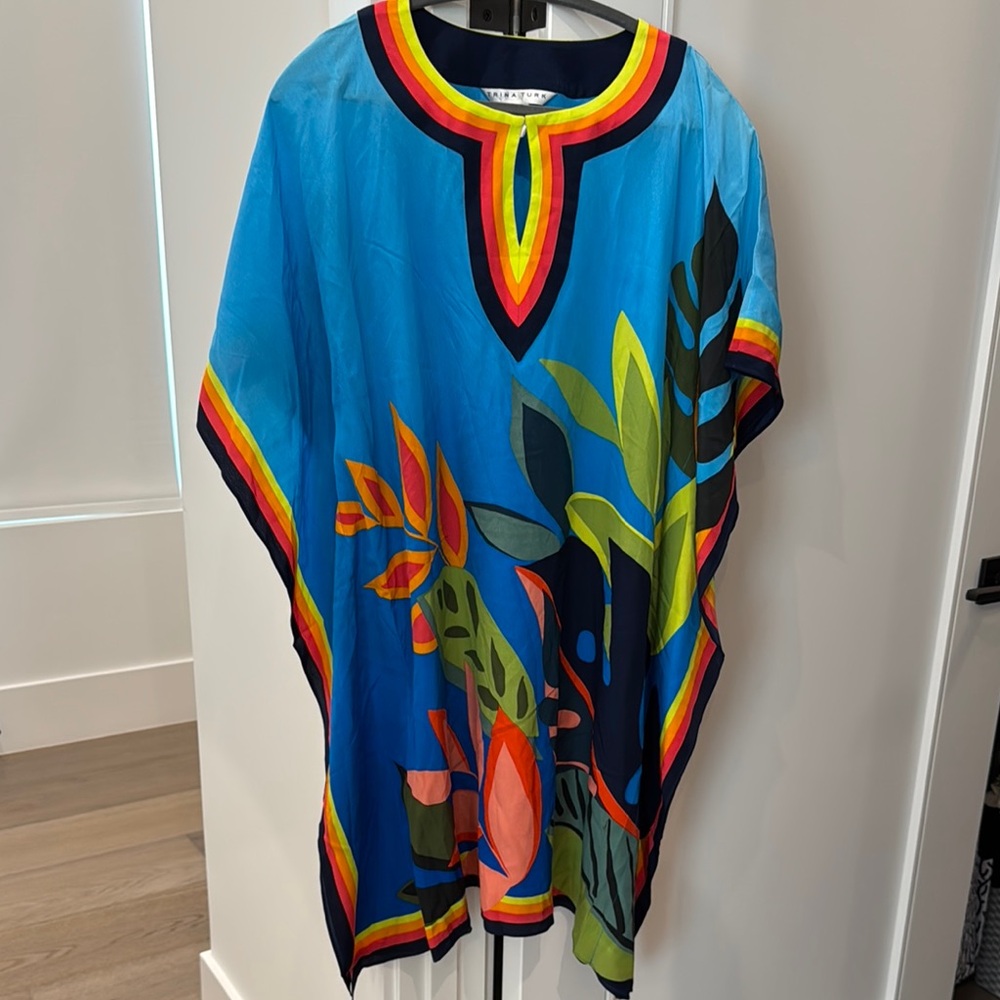 100% silk Theodore Tunic dress Colorful Floral Kaftan